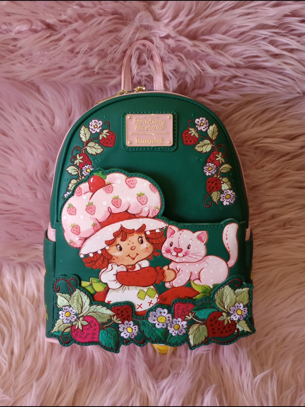 Loungefly Strawberry Shortcake Custard & Strawberry Embroidered Mini Backpack